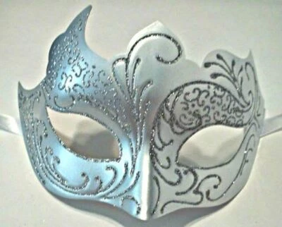 Máscara veneziana branca prata máscara mardi gras exclusiva - Imagem 1 de 4