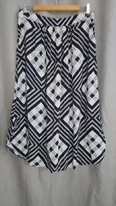Trenery Ladies Black White Side Zip Pleated Viscose Skirt Pockets 10 EUC - Picture 1 of 6