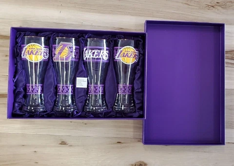 NIB Los Angeles Lakers 4-GLASS PILSNER BEER SET Cover