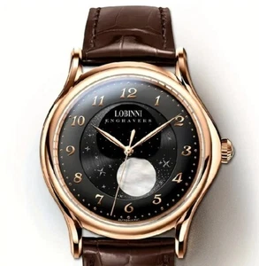 New LOBINNI Automatic Mechanical Watch For Men With Butterfly Clasp - Rose Black - Picture 1 of 10