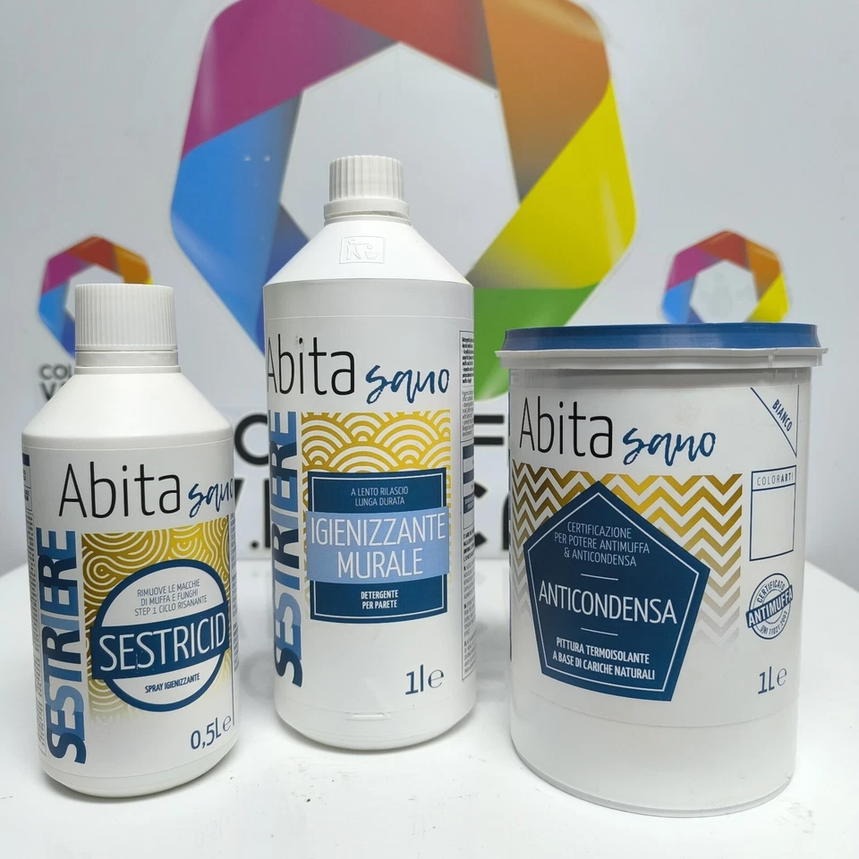 KIT ABITA SANO PITTURA BIANCA ANTICONDENSA IGIENIZZANTE E SPRAY ANTIMUFFA - Immagine 1 di 1