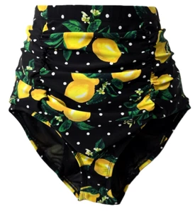 Torrid High Waist Bikini Bottom L 12 14 0 Ruched Retro Pinup Lemons Polka Dot - Picture 1 of 6