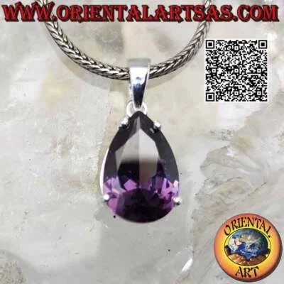 Ciondolo in argento 925‰ ametista di sintesi sfaccettata a goccia incastonata su - Immagine 1 di 4