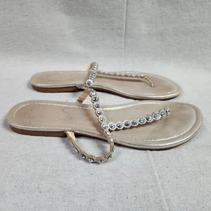 Jessica Simpson Karlee Sandal Womens 7.5 M Silver Rhinestone Leather Thong - Picture 1 of 8