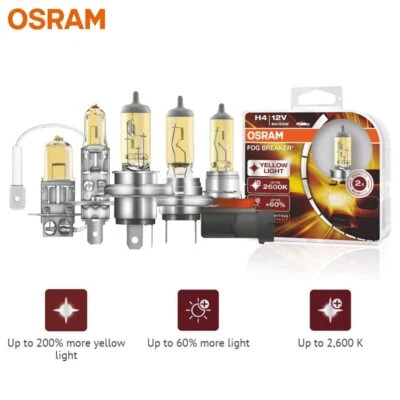 OSRAM 12V H1 H3 H4 H7 H8 H11 H16 9005 9006 Fog Breaker 2600K Yellow Halogen Lamp - Image 1 of 4