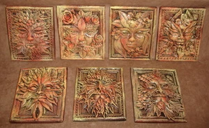 Lot of 7 Green Man Leaf Mythical Season Faces Gothic Art Forest Mask - Picture 1 of 9