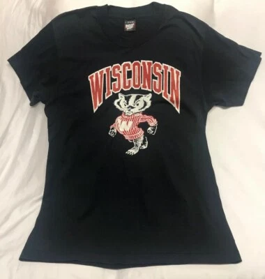 Vintage Wisconsin Badgers 50/50 Black T-Shirt by Screen Stars Best Sz Large - Image 1 of 4