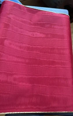 Table Runner Stiff Fabric Cord Edged, Red Moire W/Gold Cord Edge, NOS, 1 3/4 Yds - Image 1 of 4