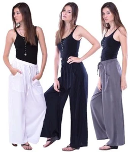 fashion long palazzo wide leg pockets s m l xl - Picture 1 of 10