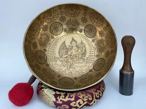 10"-15"  Hand-Hammered Medicine Buddha Carved Tibetan Singing Bowl –Premium bowl - Picture 1 of 6