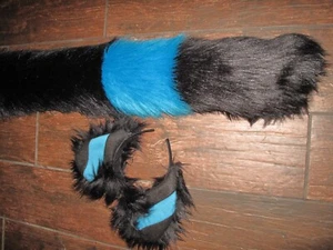 Pokemon Blue Umbreon Luxury Faux Fur Shag Ears, 10"15"30" Tails or Sets Unisex - Picture 1 of 8