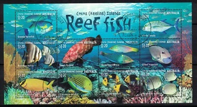 AUSTRALIA COCOS (KEELING) ISLAND 2023 REEF FISH, SOUVENIR SHEET 10 STAMPS USED - Image 1 of 4