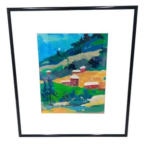 Landscape Painting Framed Rolling Hills 14 x 16 Trees Impressionist Impressionis - Picture 1 of 10