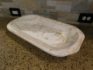 Oval WOOD Decorative Bowl, Carved Wood Bowl, Farmhouse, White, Rustic, Bohemian - Picture 1 of 3