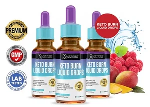 Keto Burn Liquid Keto Drops Proprietary Blend of Raspberry Ketones 3 Bottles - Picture 1 of 6