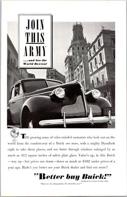 PRINT AD 1939 Buick Join this Army See the World Better General Motors 6.5 x 10 - Image 1 of 3