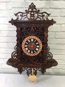 24” X 16 1/4” HANDMADE WOODEN DARK WOOD SCROLL SAW WALL CLOCK - Picture 1 of 10