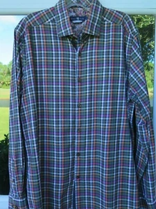 Stone Rose Men Long Sleeve Pima Cotton Colorful Checks Casual Shirt Euro 4 Large - Picture 1 of 12