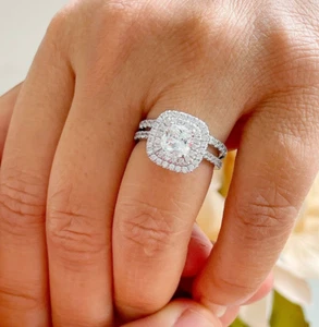 IGI Certified 14k Solid White Gold Cushion Cut Diamond Engagement Ring Halo 1.80 - Picture 1 of 12