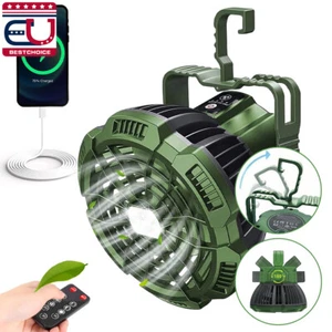 Portable Camping Fan for Tent with Light LED Rechargeable Hanging Lamp Lantern - Picture 1 of 10