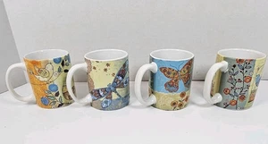 Lang Multi-Color Bird Butterfly Dragonfly Ceramic Mug Set of 4 w/ Gift Box - Picture 1 of 18