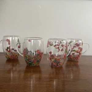 Juego de 4 tazas de vidrio de doble pared taza de café aislada con flores secas con mango - Imagen 1 de 17