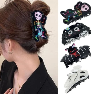Acrylic Halloween Themed Gripper Spider Skeleton Shark Clip Women - Picture 1 of 18