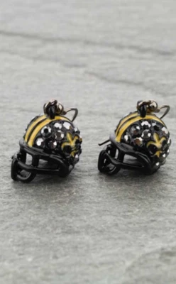 Casco de fútbol americano negro/oro marcasita flor de lis pendientes New Orleans Saints Foto 1 de 2