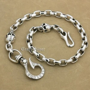 SKull KeyChain Fish Hook 925 Sterling Silver Wallet Chain Accessories 9N014WCB - Picture 1 of 24