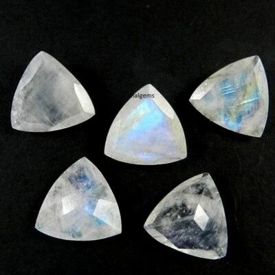 11MM-15MM NATURAL BLUE FLASHY RAINBOW MOONSTONE TRILLION CUT FACETED LOOSE GEMS - Image 1 of 3
