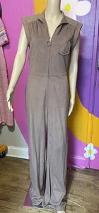 70s brown faux micro suede jumpsuit  - Picture 1 of 6