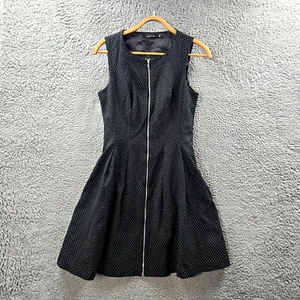 Portmasn Womens A-lne Dress Size 8 Black White Spot Stretch Zip Front Sleeveless - Picture 1 of 14
