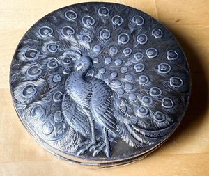 Antique Peacock Trinket Jewelry Box Silver Plate Embossed - 3.2 inches - Issues! - Picture 1 of 7