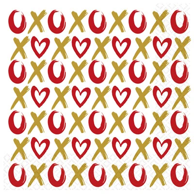Valentines Party Napkins Hugs & Kisses Love Heart Romantic Serviettes x 16 - Image 1 of 4