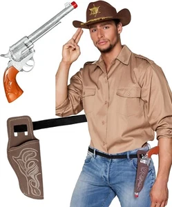 Erwachsene Cowboy Spielzeugpistole mit Holster und Gürtel Kostüm Zubehör 3-teiliges Set - Bild 1 von 4