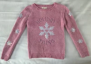 Margaux & Lexi Girls Pink Ribbed Snowflake Pullover Holiday Sweater Sz M New - Picture 1 of 7