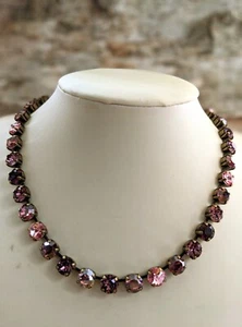 Champagne Pink And Mauve Swarovski Crystal Necklace In Brass - Picture 1 of 9