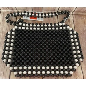 Limited Edition by MNG Black & White Large Plastic Beaded Handbag NEW - Picture 1 of 3