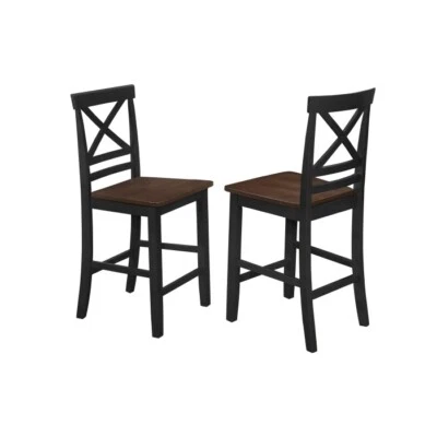 Juego de 4 sillas de comedor, sillas de mostrador de madera con respaldo X para cocina, negro/marrón Foto 1 de 2