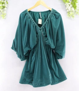 Free People Damen Portia Samt Babydoll Minikleid ungeschnitten smaragdgrün XS NEU - Bild 1 von 10