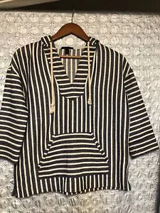 J Crew Blue & White Striped Pullover Woven Baja Hoodie Sweatshirt Size XXS - Picture 1 of 4