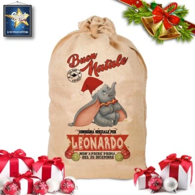 SACCO DI JUTA NATALIZIO XXL NATALE BABBO NATALE PERSONALIZZATO 102 cm X 58 cm!!