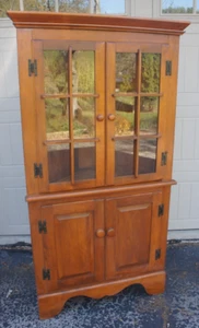 Vintage 66" Duxbury Maple Wood & Glass Corner Hutch Cabinet farmhouse country - Picture 1 of 10