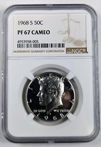1968-S 40% Silver Kennedy Half Dollar NGC PF67 Cameo Beautiful Luster And Detail