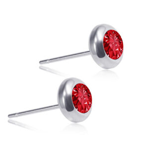 Exquisite Men's Silver Stainless Steel Red Zircon Earrings Punk Jewelry Gift 03