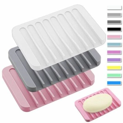 Soap Holder Silicone Bathroom Dish Soapbox Plate Tray Drain Jewelry Holder UK