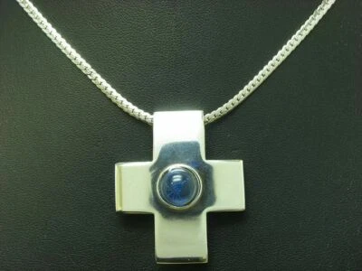 835 Argento Catena & 925 Sterling Ciondolo Croce Con Vetro Ricoperto / 80,0 CM - Immagine 1 di 3