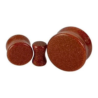 Par de tapones de doble llamarada de piedra de arena dorada (STN-735) medidores ELIGE EL TAMAÑO Foto 1 de 4