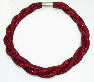 Statement Kette Mesh Schlauch 3fach gedreht  Kristalle Light Siam rot Magnet 286 - Bild 1 von 4