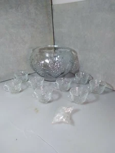 Vintage "Grape Vine and Leaf" Crystal Punch Bowl Set W/ 8 cups. Hooks included - Picture 1 of 4